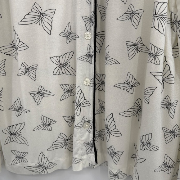 Soma Pajama Top Women XL Ivory Button Up Long Sleeve Butterflies Comfy Cozy - Picture 5 of 11